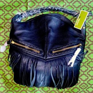 orYANY Leather Black Shoulder Bag with Fringes